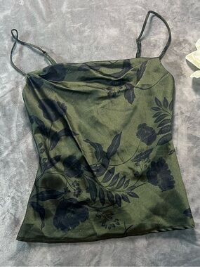 Astr Olive Green Satin Floral Cami